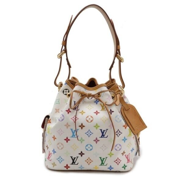 Authentic Louis Vuitton Multicolor Petit Noe Monogram Bucket Shoulder Bag White - Picture 5 of 16
